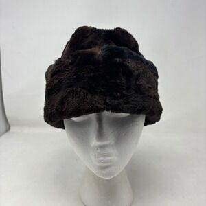 North King True Vintage Brown Dyed Beaver Fur Pillbox Hat with Ear Flaps